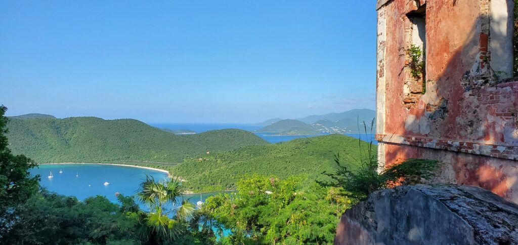 america hill ruins overlooking maho bay, francis bay, and mary's point in the USVI National Park