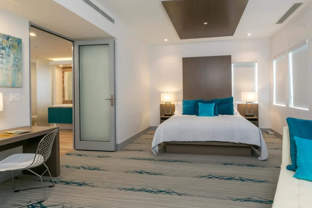 The master bedroom in the 2-room deluxe suite from Marketplace Suites in St John USVI.